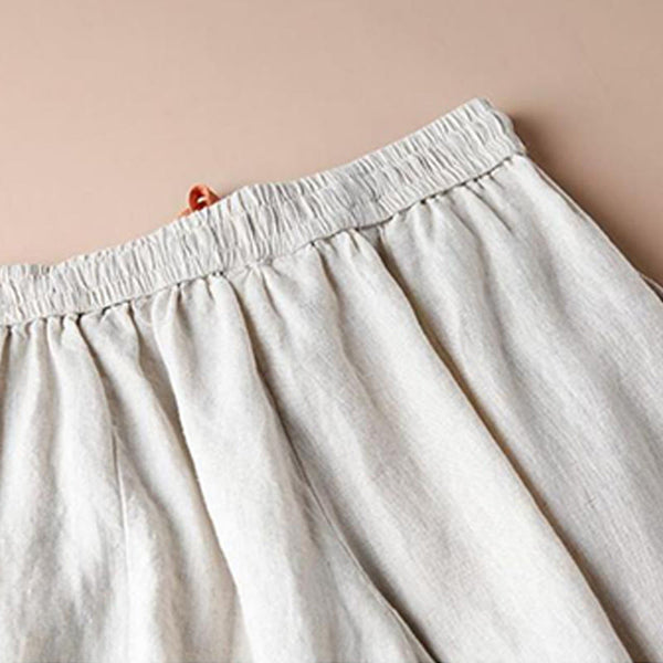 Buddha Stones Casual Cotton Slit Hem Women's 7-8 Length Wide Leg Pants With Pockets