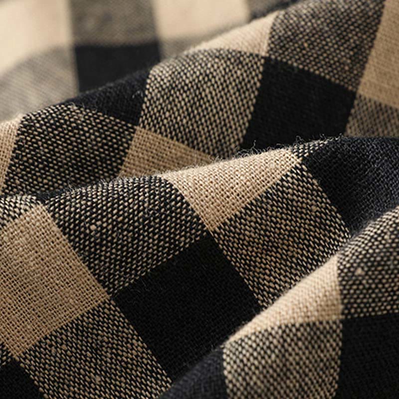 Buddha Stones Casual Cotton Stitching Grid Women's 7-8 Length Wide Leg Pants With Pockets