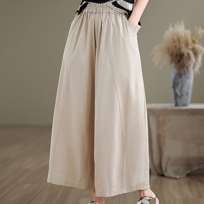 Buddha Stones Casual Plain Cotton Women's 7-8 Length Wide Leg Pants With Pockets