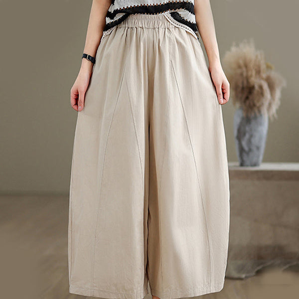 Buddha Stones Casual Plain Cotton Women's 7-8 Length Wide Leg Pants With Pockets