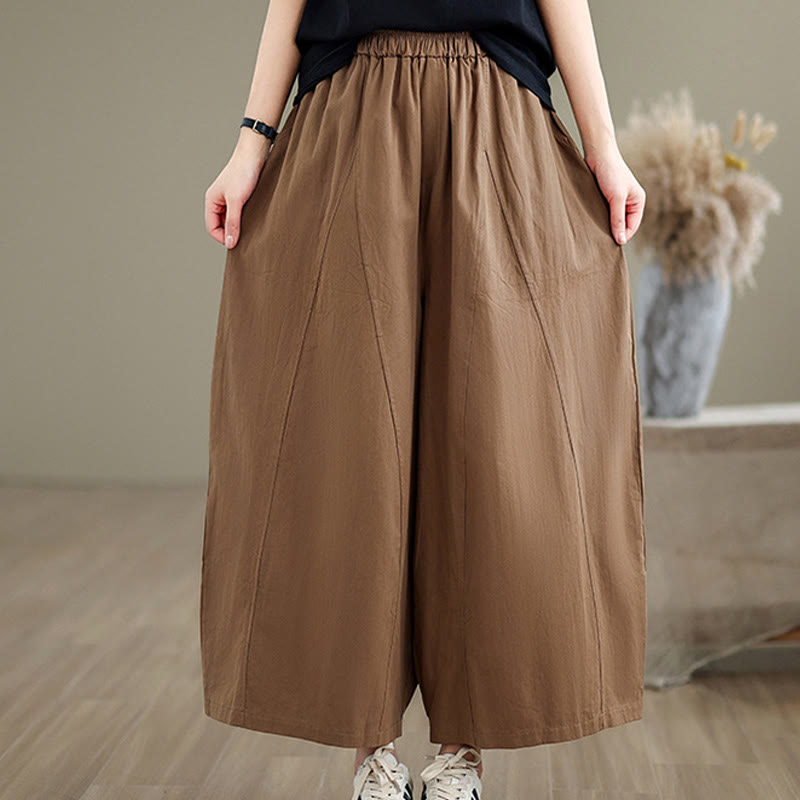 Buddha Stones Casual Plain Cotton Women's 7-8 Length Wide Leg Pants With Pockets