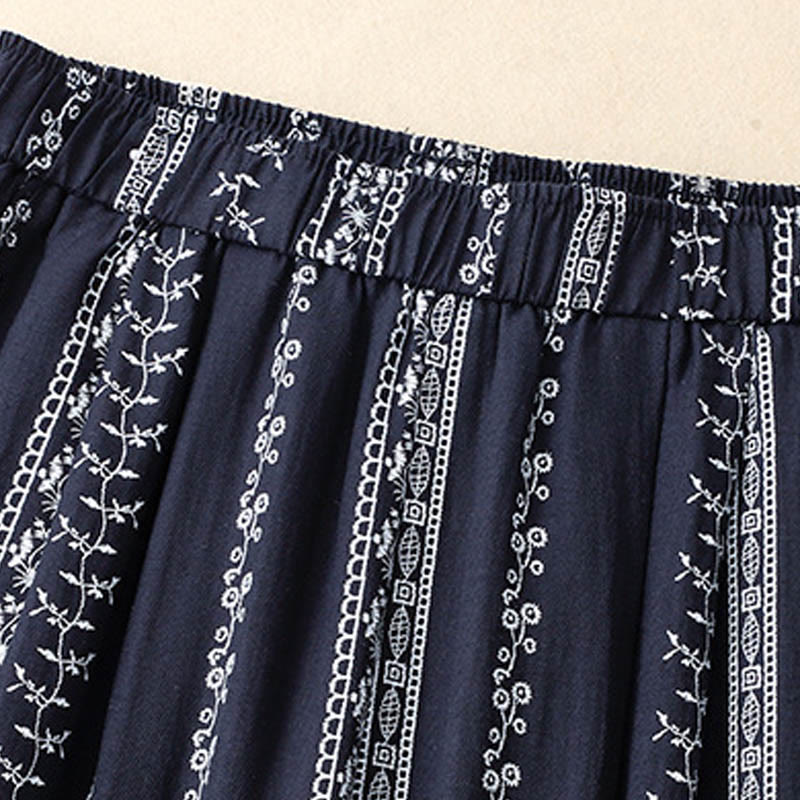 Buddha Stones Casual Vertical Printing Cotton Linen Women's Wide Leg Pants With Pockets