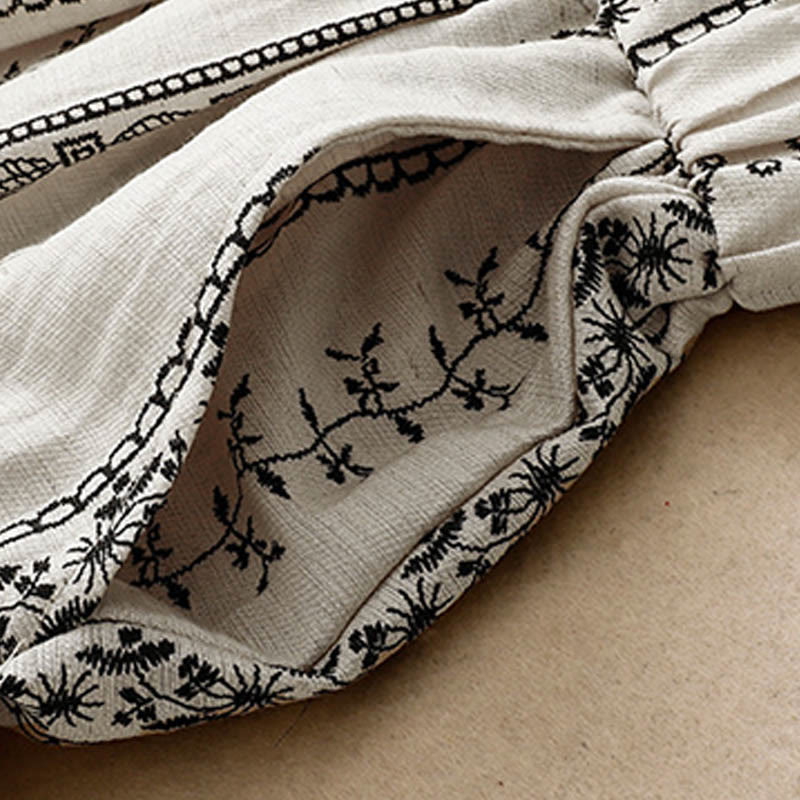 Buddha Stones Casual Vertical Printing Cotton Linen Women's Wide Leg Pants With Pockets