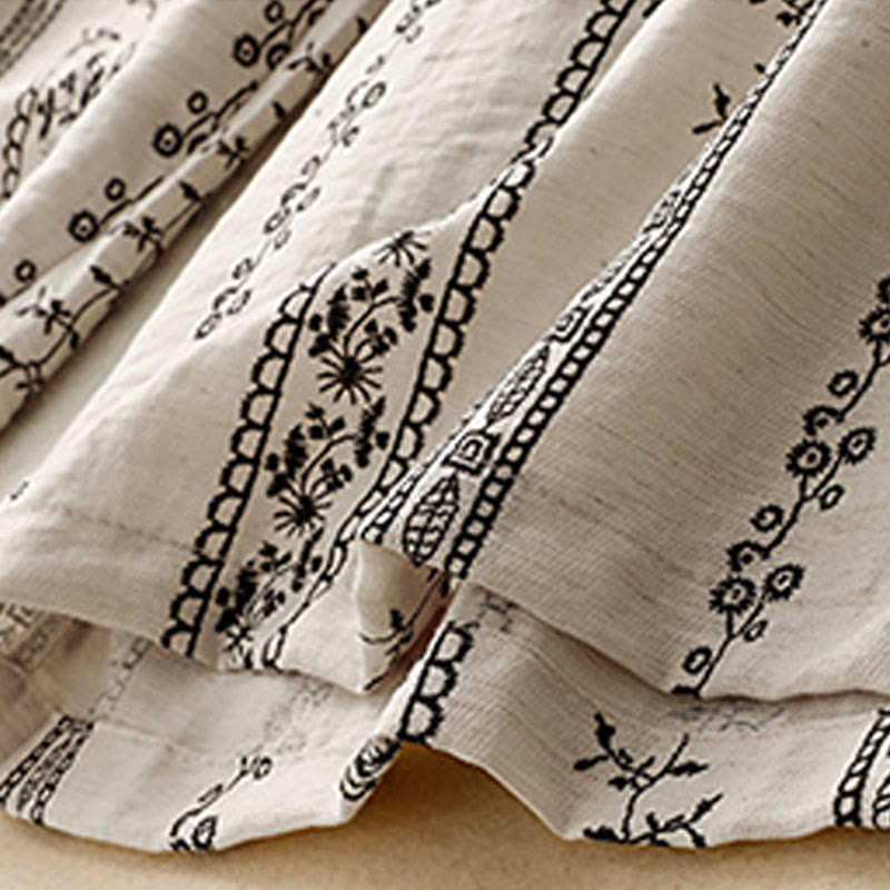 Buddha Stones Casual Vertical Printing Cotton Linen Women's Wide Leg Pants With Pockets