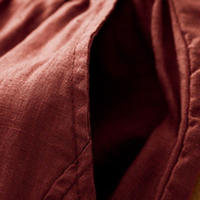 Buddha Stones Casual Plain Cropped Pants Women's Cotton Linen Harem Pants With Pockets