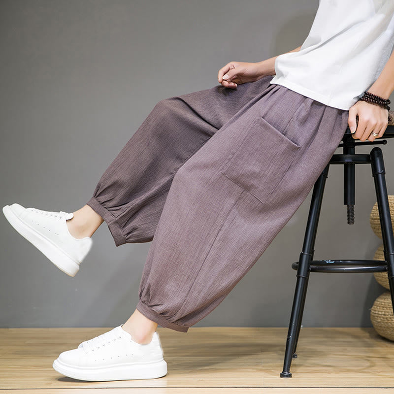 Buddha Stones Casual 7-8 Length Cropped Men's Harem Pants With Side Pockets