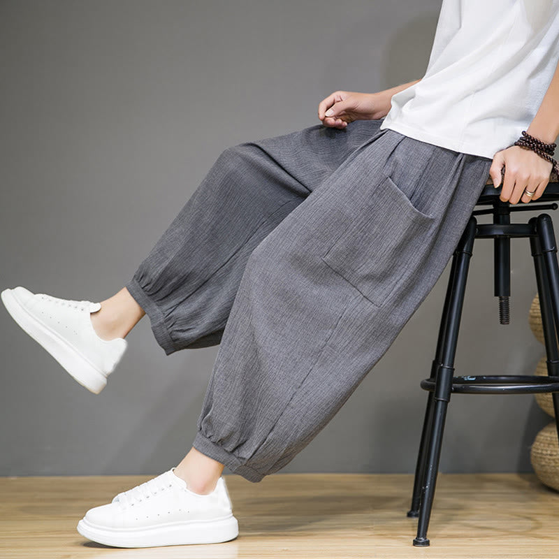 Buddha Stones Casual 7-8 Length Cropped Men's Harem Pants With Side Pockets