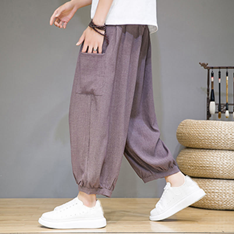 Buddha Stones Casual 7-8 Length Cropped Men's Harem Pants With Side Pockets