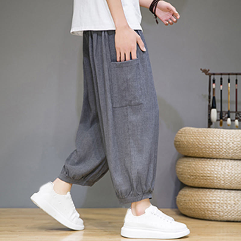 Buddha Stones Casual 7-8 Length Cropped Men's Harem Pants With Side Pockets