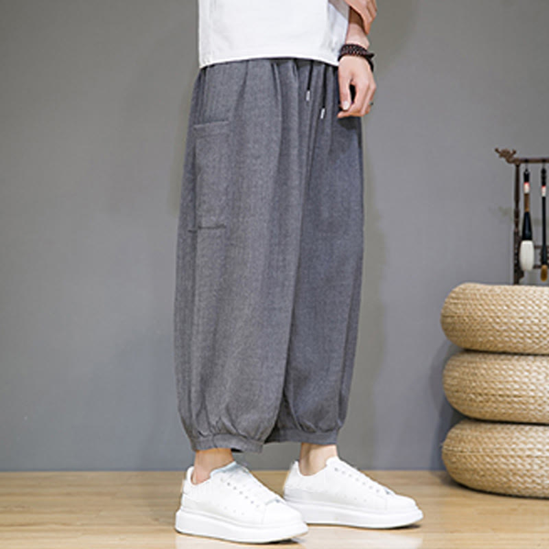 Buddha Stones Casual 7-8 Length Cropped Men's Harem Pants With Side Pockets