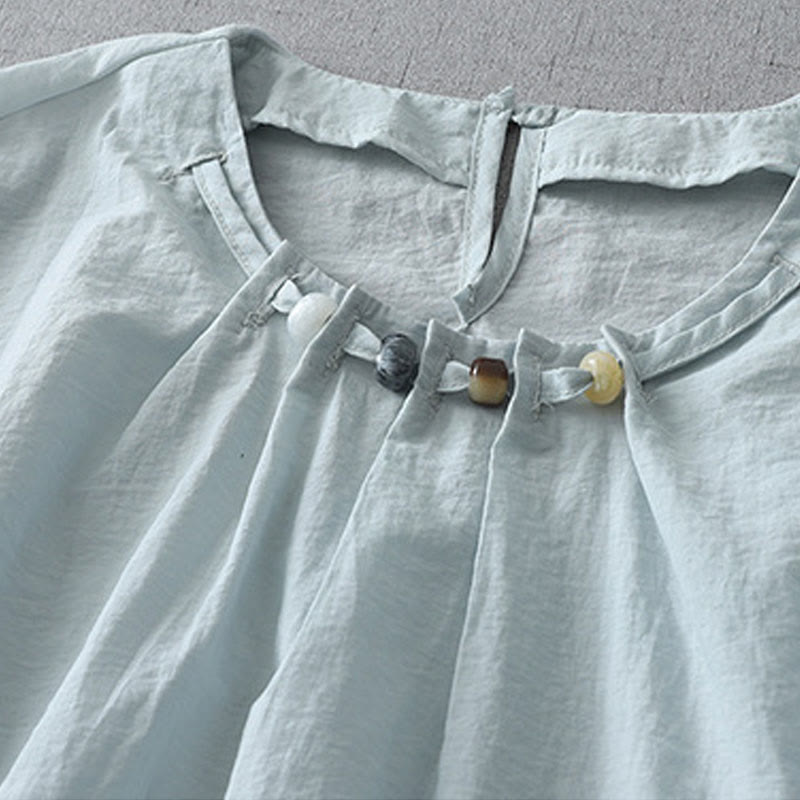 Buddha Stones Beads Crew Neck Design Cotton Short Sleeve Women's Shirt