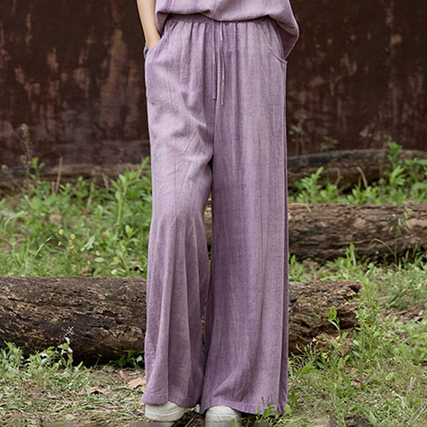 Buddha Stones Casual Tie-Dye Women's Linen Wide Leg Pants With Pockets