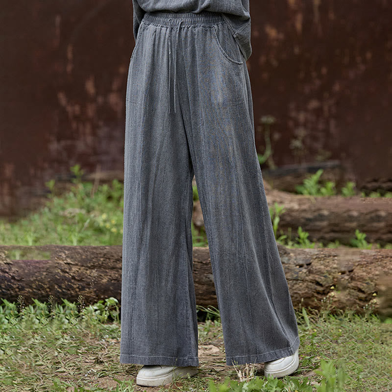 Buddha Stones Casual Tie-Dye Women's Linen Wide Leg Pants With Pockets