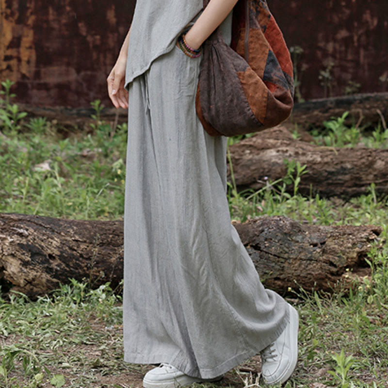 Buddha Stones Casual Tie-Dye Women's Linen Wide Leg Pants With Pockets