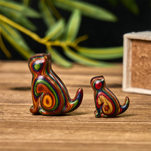 Buddha Stones 2Pcs Mini Rainbow Eucalyptus Sitting Cat Carved Reduce Stress Decoration