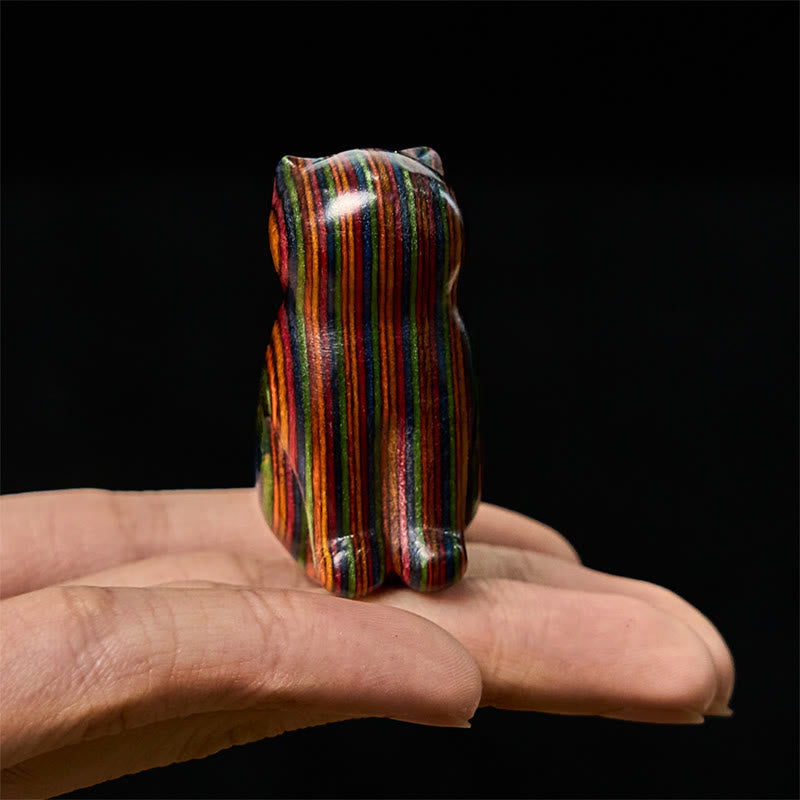 Buddha Stones 2Pcs Mini Rainbow Eucalyptus Sitting Cat Carved Reduce Stress Decoration