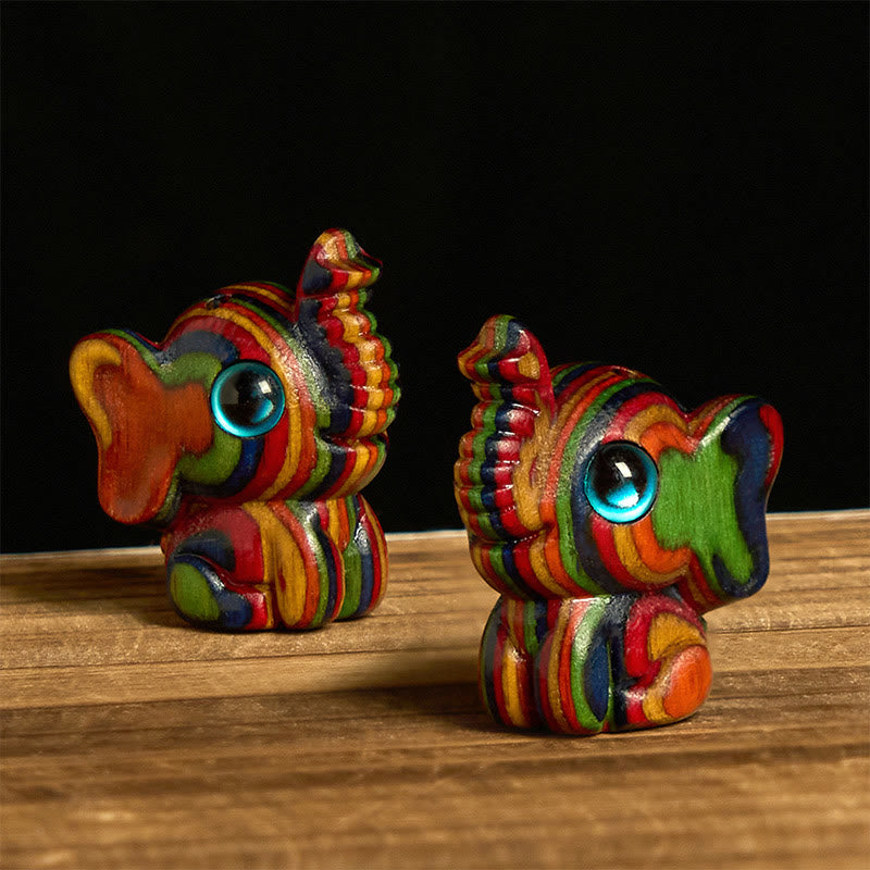 Buddha Stones 2Pcs Mini Rainbow Eucalyptus Elephant Carved Strength Decoration