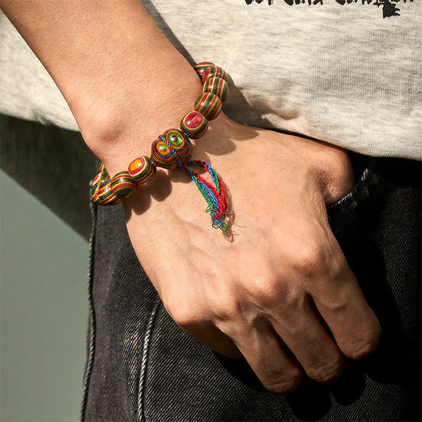 Buddha Stones Colorful Rainbow Eucalyptus Gourd Positive Bracelet