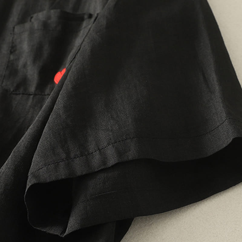 Buddha Stones Casual Embroidery Red Heart Short Sleeve Women's Cotton Linen T-Shirt