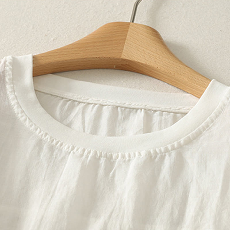 Buddha Stones Casual Embroidery Red Heart Short Sleeve Women's Cotton Linen T-Shirt