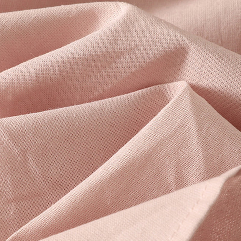 Buddha Stones Casual Daily Printing Lily Pattern Half Puff Sleeve Women's Cotton Linen Shirt