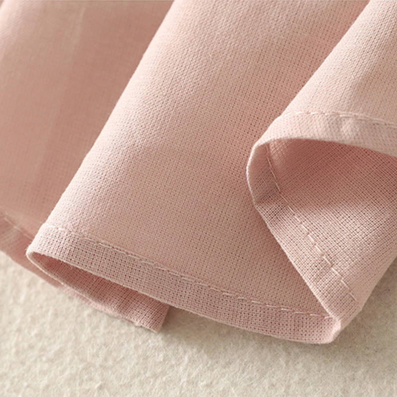 Buddha Stones Casual Daily Printing Lily Pattern Half Puff Sleeve Women's Cotton Linen Shirt