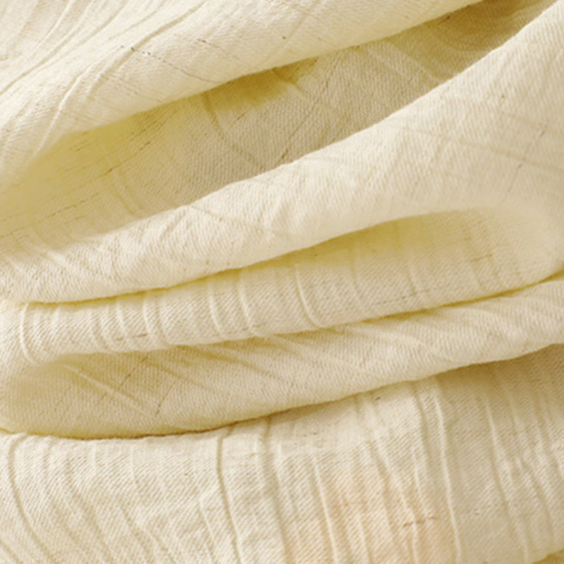 Buddha Stones Casual Plain Asymmetrical Lace-Up Design Puff Short Sleeve Women's Cotton Shirt