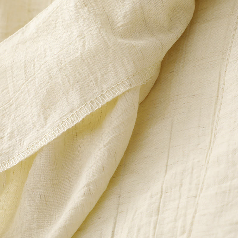 Buddha Stones Casual Plain Asymmetrical Lace-Up Design Puff Short Sleeve Women's Cotton Shirt