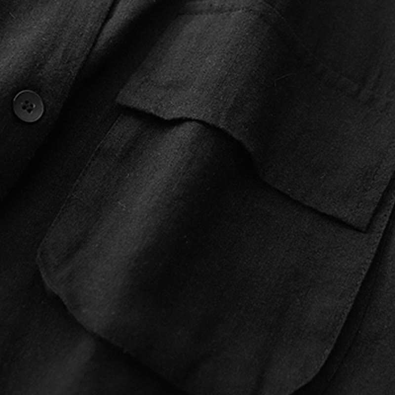 Buddha Stones Double‑Breasted Design Long Sleeve Women's Cotton Linen Jacket With Pockets