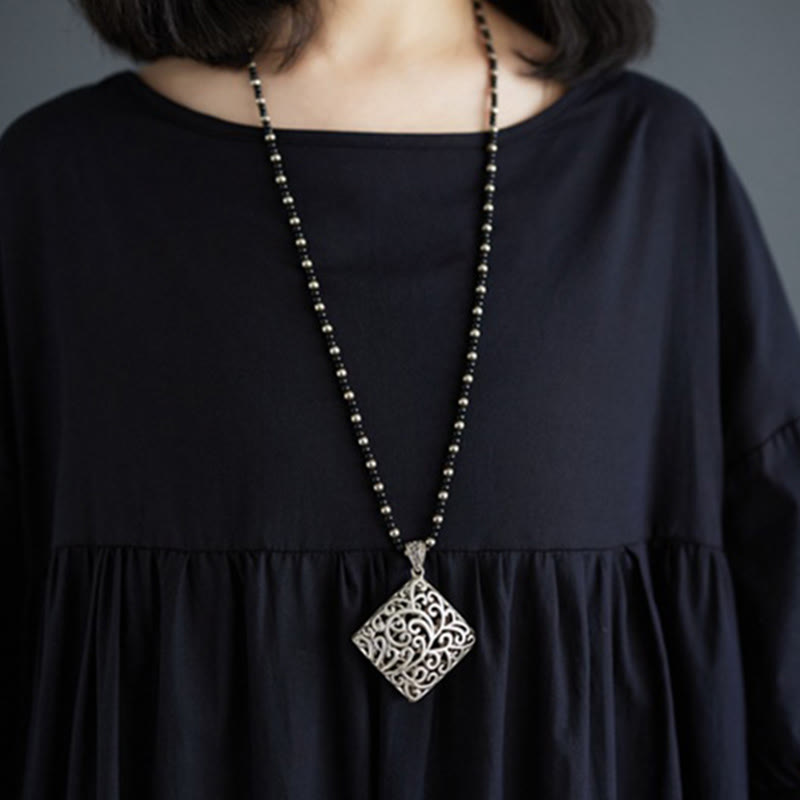 Buddha Stones Casual Solid Color Pleated Design Crew Neck Half Puff Sleeve Cotton Maxi Dress