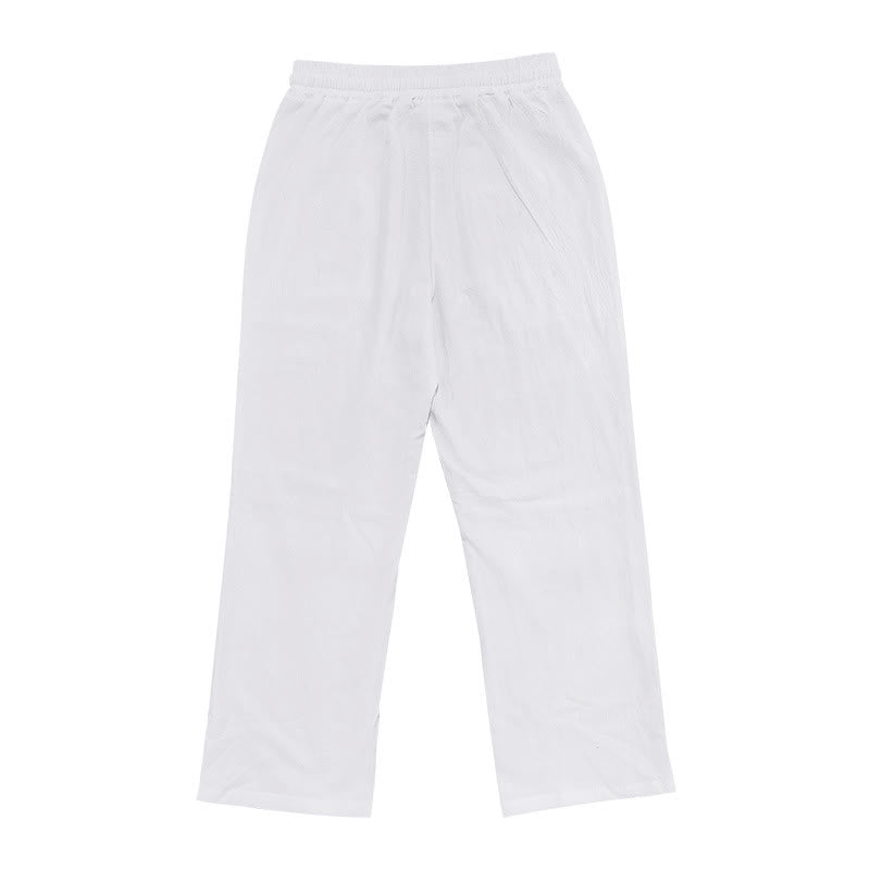 Buddha Stones Casual Plain Color Buttons Men's Cotton Pants With Pockets