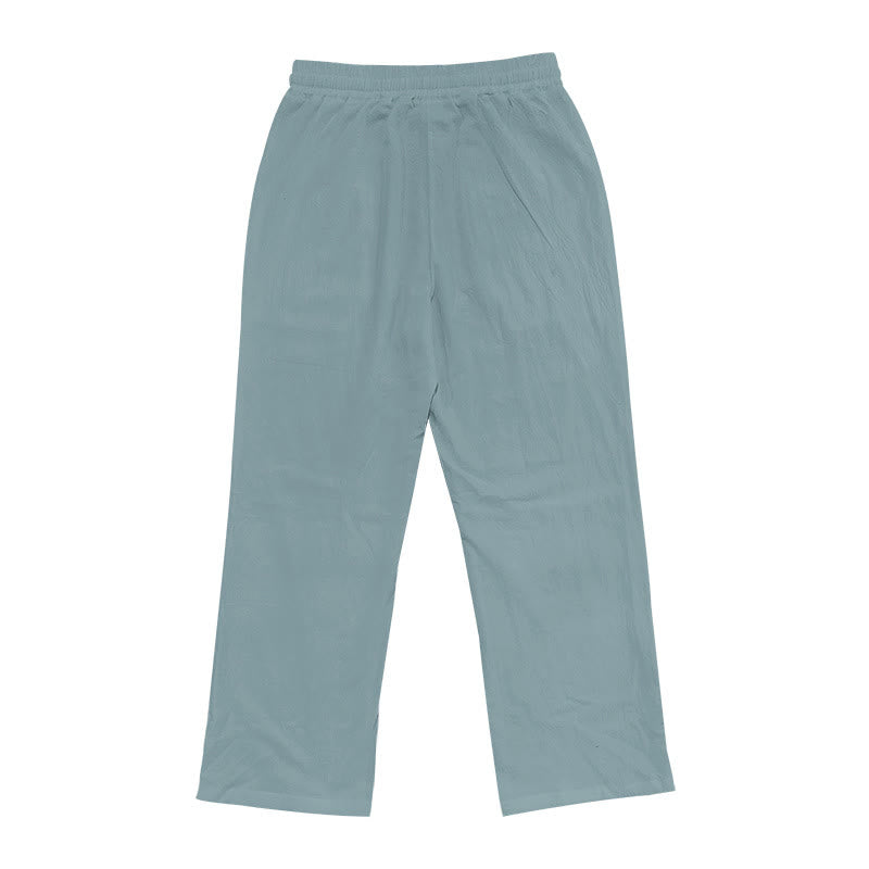 Buddha Stones Casual Plain Color Buttons Men's Cotton Pants With Pockets