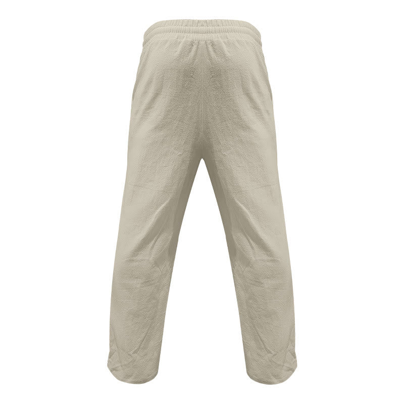 Buddha Stones Casual Plain Color Buttons Men's Cotton Pants With Pockets