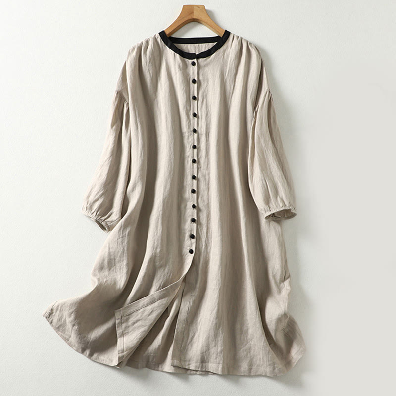 Buddha Stones Casual Vintage Buttons Design Women's Cotton Linen Coat With Pockets