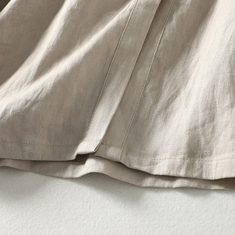 Buddha Stones Casual Vintage Buttons Design Women's Cotton Linen Coat With Pockets