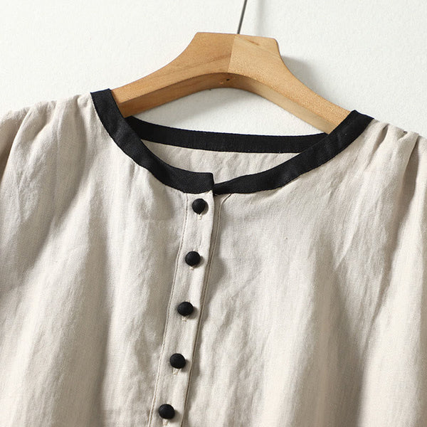 Buddha Stones Casual Vintage Buttons Design Women's Cotton Linen Coat With Pockets