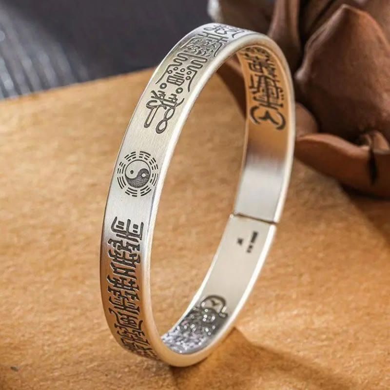 Buddha Stones Bagua mantra Symbol Copper Plated Silver Wealth Bracelet Bangle