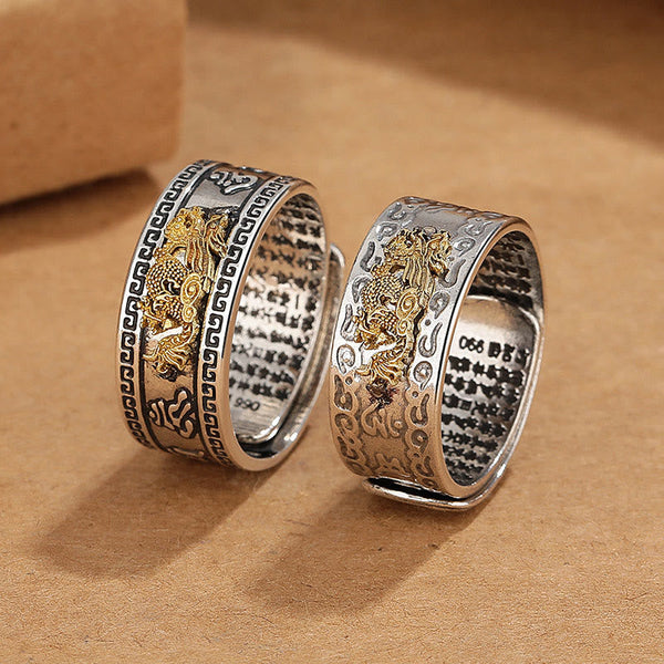 Buddha Stones Dragon Pattern Heart Sutra Copper Strength Ring
