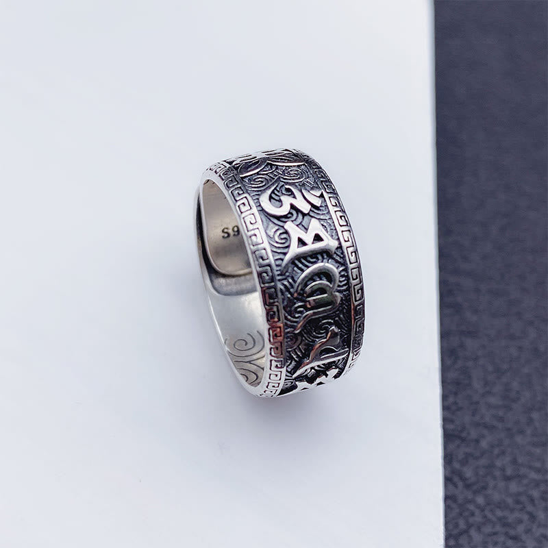 Buddha Stones Om Mani Padme Hum Copper Adjustable Wealth Ring