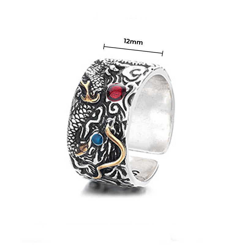 Buddha Stones Vintage Dragon Pattern Copper Pleated Silver Balance Ring