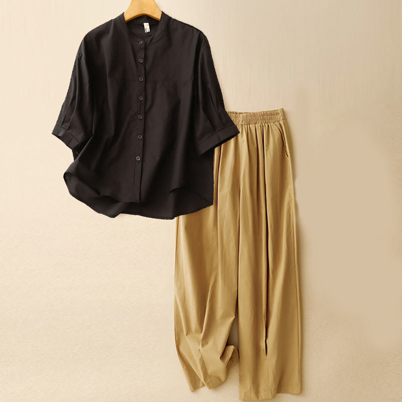 Buddha Stones 2pcs Women's Three-quarter Sleeve Shirt Harem Pants Meditation Clothing Set