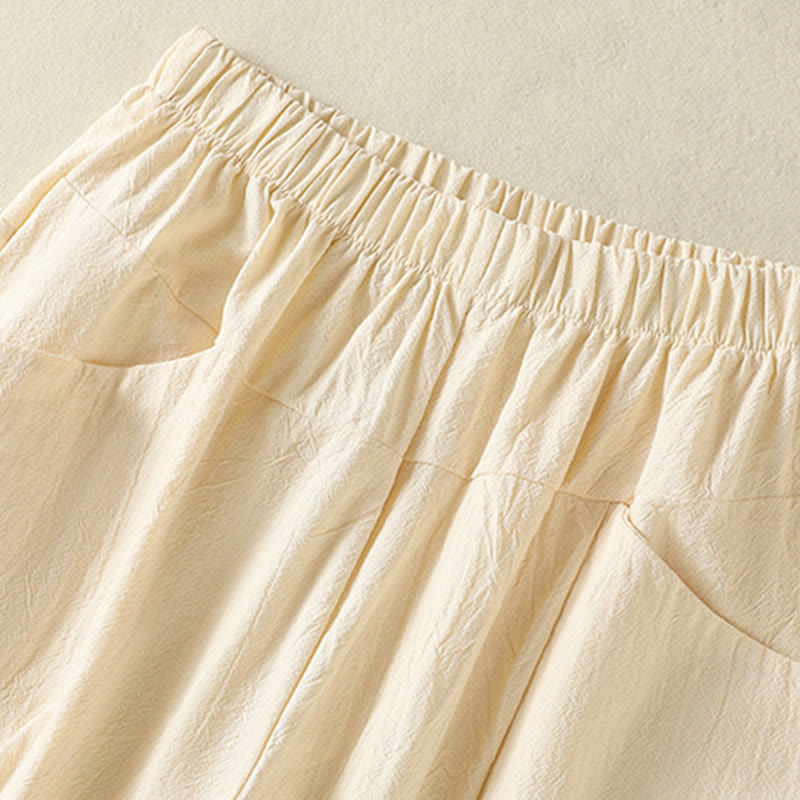 Buddha Stones 2pcs Plain Women's Short Sleeve Shirt Harem Pants Meditation Clothing Set