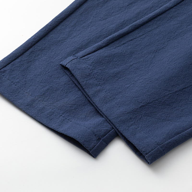 Buddha Stones 2Pcs Chinese Characters Crane Cotton Shirt Pants With Pockets Men's Meditation Cloth Set