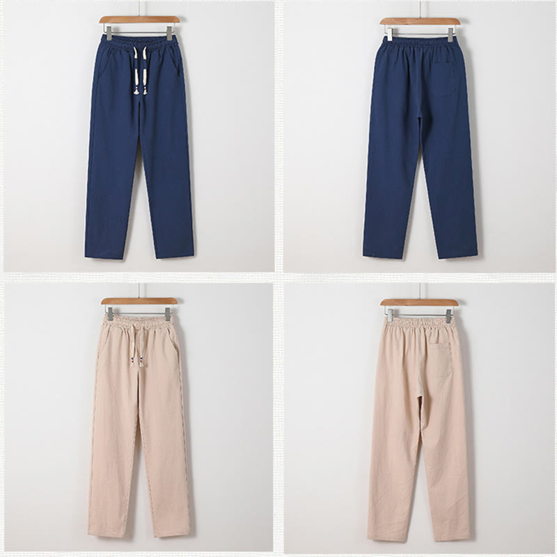 Buddha Stones 2Pcs Chinese Characters Crane Cotton Shirt Pants With Pockets Men's Meditation Cloth Set