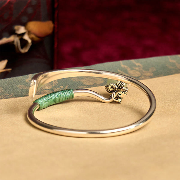 Buddha Stones Copper Alloy Green Bead Charm Luck Cuff Bracelet Bangle
