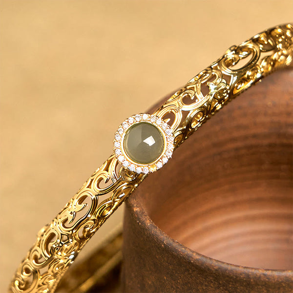 Buddha Stones Cloud Pattern Jade Copper Luck Bracelet Bangle 2.36 IN (60 MM)