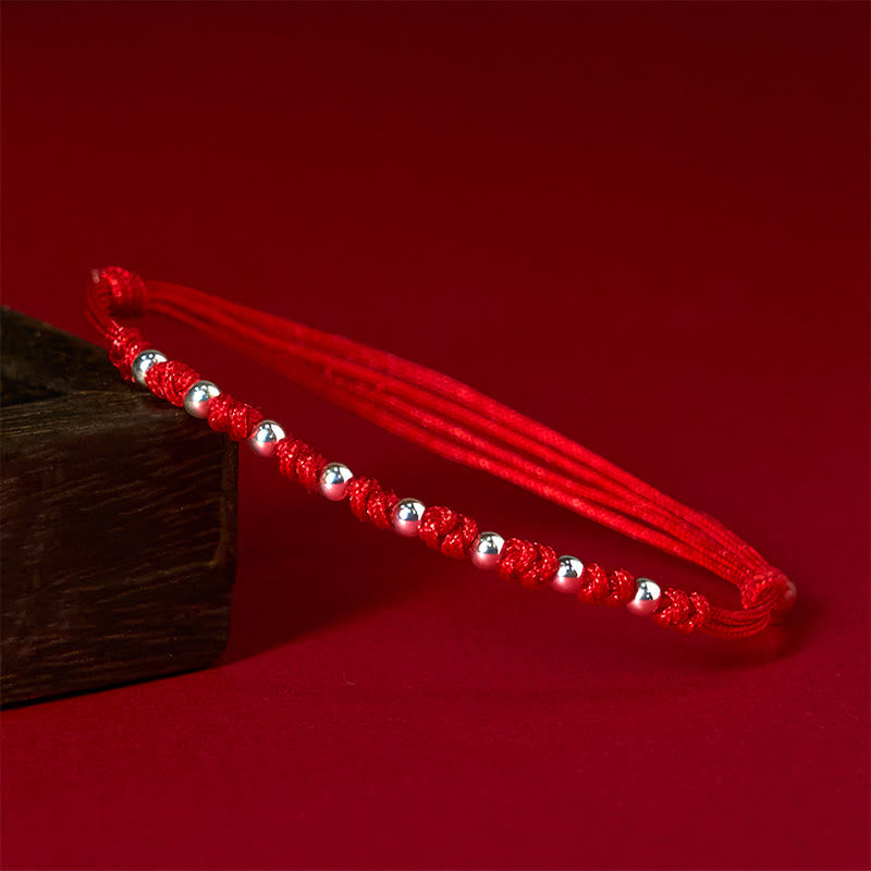 Buddha Stones 925 Sterling Silver Beads Red String Adjustable Luck Bracelet