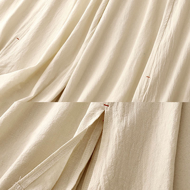 Buddha Stones Casual Side Slits Design Cotton Women's Wide Leg 7-8 Length Pants With Pockets