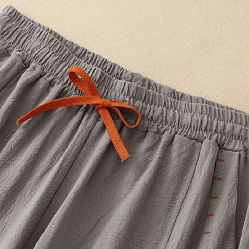 Buddha Stones Casual Side Slits Design Cotton Women's Wide Leg 7-8 Length Pants With Pockets