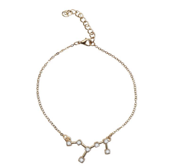 Starluxe Zodiac Crystal Charm Bracelet – 12 Constellation Edition (Gold-Tone Chain)